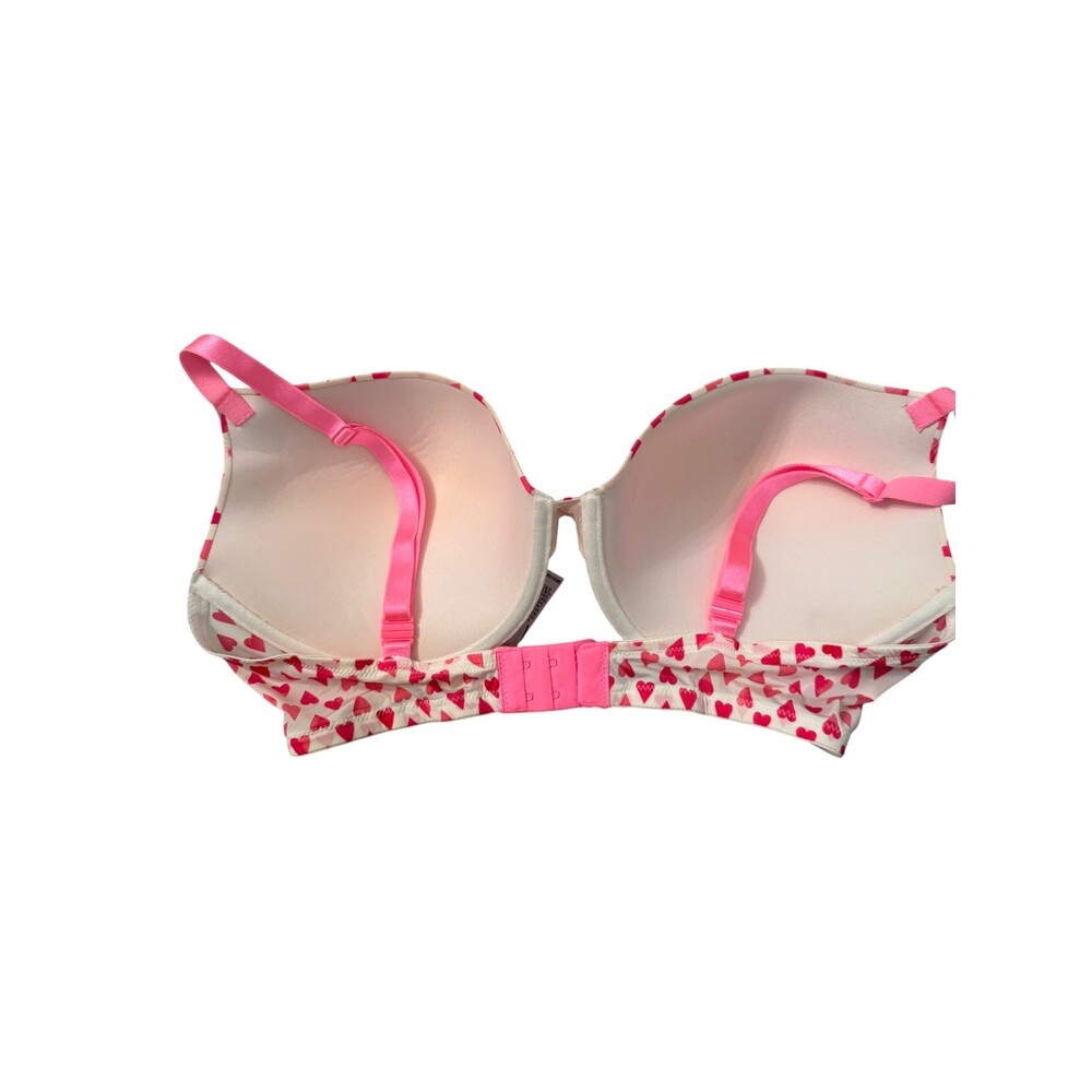 VICTORIA’S SECRET Valentines White Red Pink Hearts Push Up Underwire Bra 38DD - Picture 5 of 9